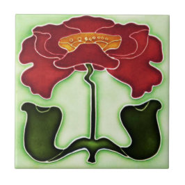 Jugendstil Rot und Grün Fliese