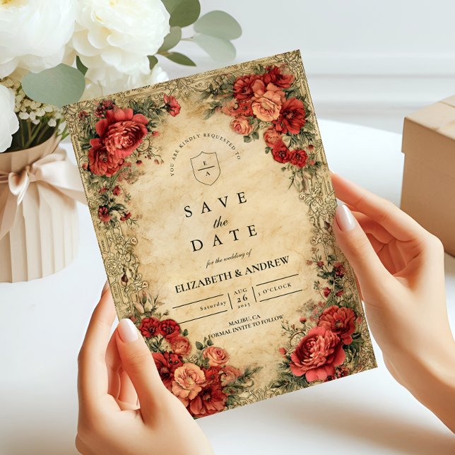 Jugendstil-Rote Rose Save The Date (Von Creator hochgeladen)