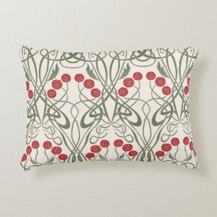 Jugendstil rote Rosen und geschwungene Stiele Dekokissen