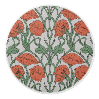 Jugendstil-Roter-Mohn-Blumen-Print Keramikknauf