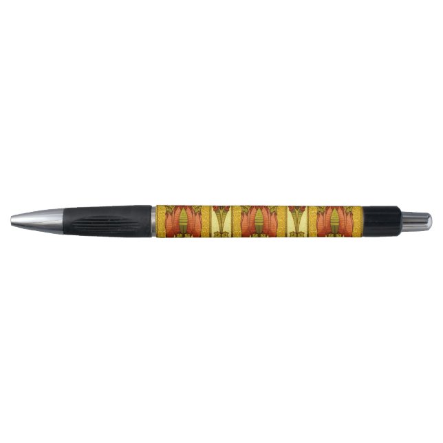 Jugendstil rotes Tulpen-Blumenmuster Kugelschreiber (Vorderseite)