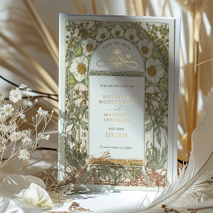 Jugendstil Save the Date Hochzeit Goldfolie Folieneinladung
