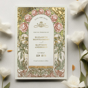 Jugendstil Save the Date Hochzeit Goldfolie Folieneinladung