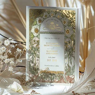 Jugendstil Save the Date Hochzeit Goldfolie Folieneinladung