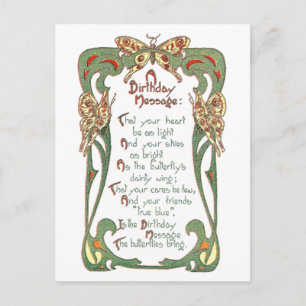 Jugendstil Schmetterling Geburtstag Postkarte