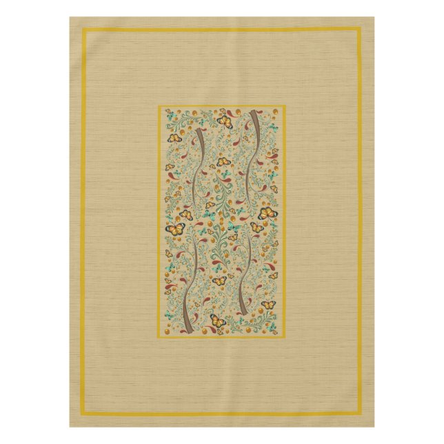 Jugendstil-Schmetterlinge und Orangenbäume 50" x 7 Tischdecke (Vorderseite)