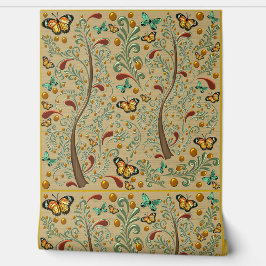 Jugendstil-Schmetterlinge und Orangenbäume Tapete