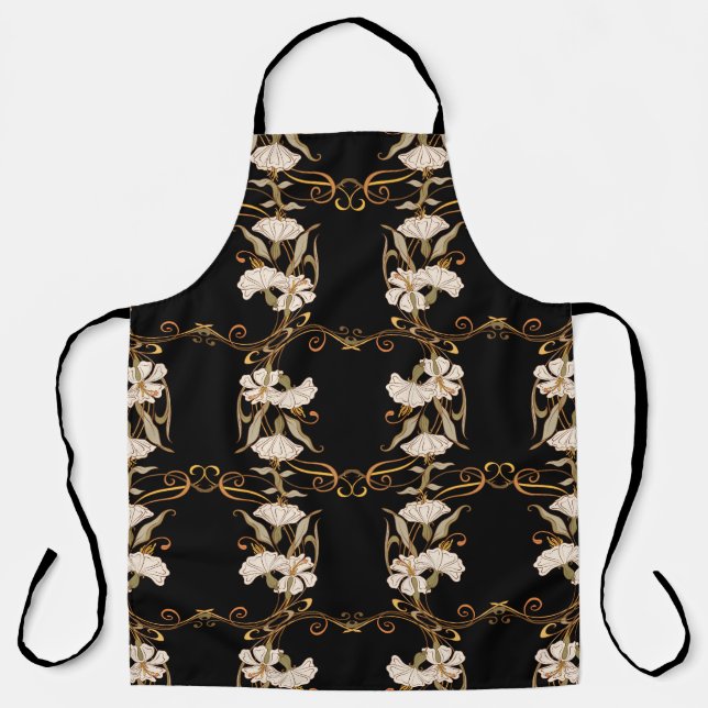 Jugendstil: Schwarz-Gold Vintag. Schürze (Vorderseite)