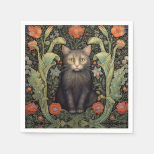 Jugendstil-Schwarzkatze und rote Blume Serviette