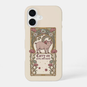 Jugendstil-Schwein-Mohn-Bogen-Handyhülle iPhone 16 Hülle