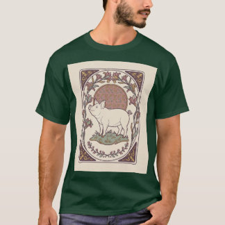 Jugendstil-Schwein-Mohn-Rahmen-Tee-Zeit-Tee T-Shirt