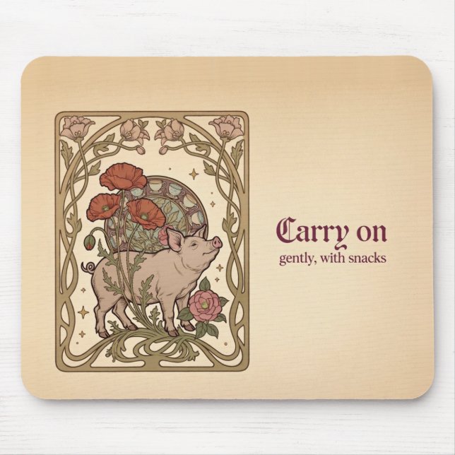 Jugendstil-Schwein-Mohn-Torbogen-Mauspad Mousepad (Vorne)