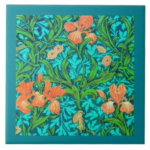 Jugendstil-Schwertlilien, Orange und Türkis Fliese
