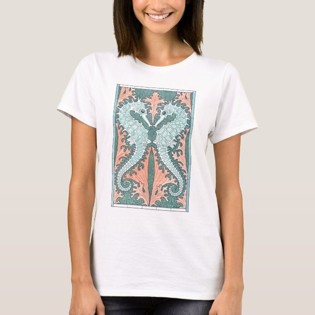 Jugendstil-Seepferde T-Shirt (Vorderseite)