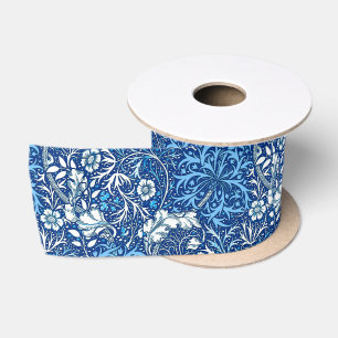 Jugendstil-Seetang-Blumenmuster, Kobaltblau und We Satinband