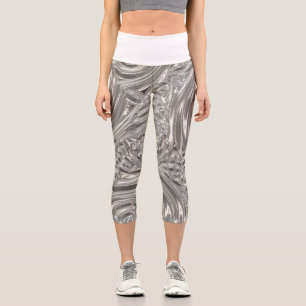 Jugendstil silbergraues abstraktes Muster Capri Leggings