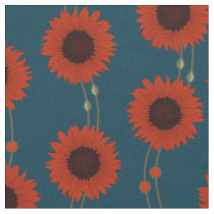 Jugendstil-Sonnenblume Retro-Blumenstreifen Rot Stoff