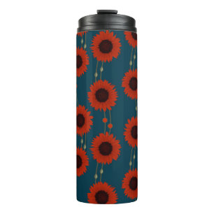 Jugendstil-Sonnenblume Retro-Blumenstreifen Rot Thermosbecher