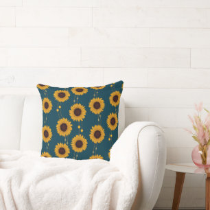 Jugendstil-Sonnenblume Retro Floral Streifen Gelb Kissen