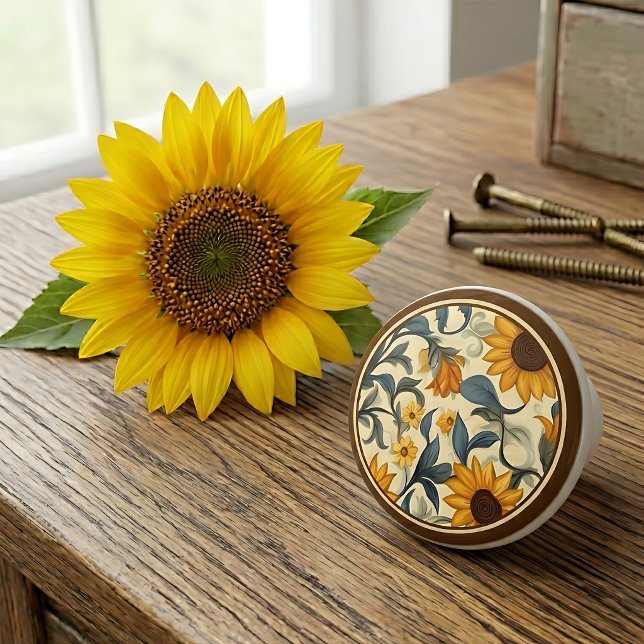 Jugendstil-Sonnenblume Vintage Keramikknauf (Von Creator hochgeladen)