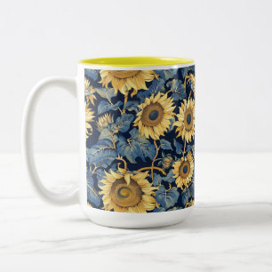 Jugendstil-Sonnenblumen Gelb Zweifarbige Tasse