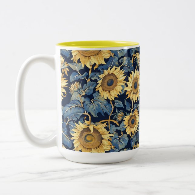 Jugendstil-Sonnenblumen Gelb Zweifarbige Tasse (Links)