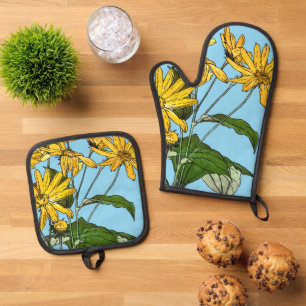 Jugendstil-Sonnenblumen Ofenhandschuh & Topflappen-Set