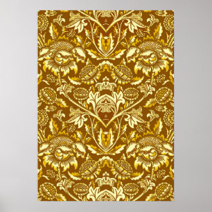 Jugendstil-Sonnenblumen, Senf und Golden Yellow Poster