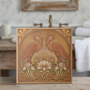 Jugendstil-SpiegelkranichPat#9 Terrakotta ID1193 Fliese