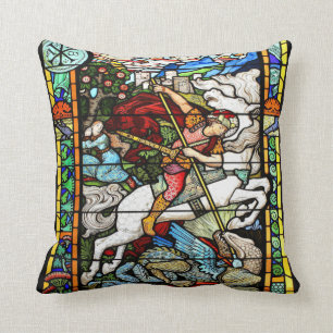 Jugendstil St. Georg Drache Vintage Pferd Kissen