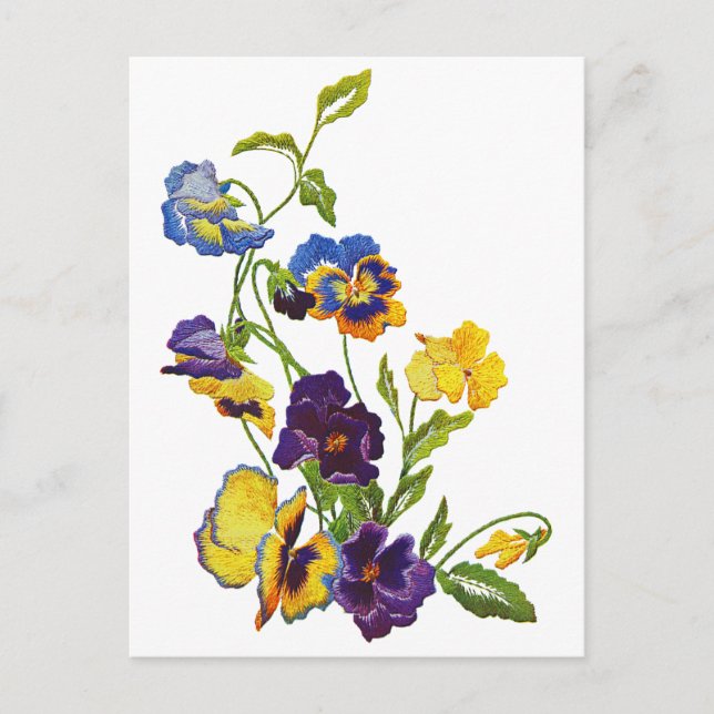 Jugendstil Stickerei Stiefmütterchen Postkarte (Vorderseite)