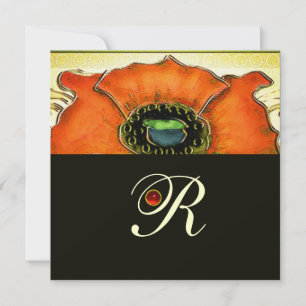 JUGENDSTIL STILISIERTE GRÜNE ROTE MAHNBLUME MONOGR EINLADUNG