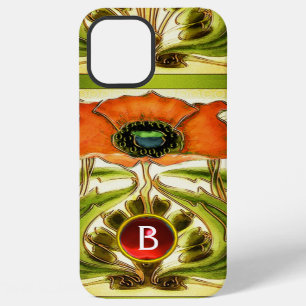 JUGENDSTIL STILISIERTER GRÜNER ROTER MOHN MONOGRAM iPhone 12 PRO MAX HÜLLE