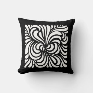 Jugendstil Stilvolle Blätter, Schwarz und Weiß Kissen