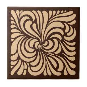 Jugendstil Stilvolle Blätter, Tan und Dunkelbraun Fliese