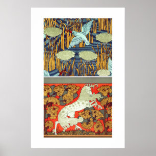 Jugendstil-Textil Eisvogel Pferd Verneuil Poster