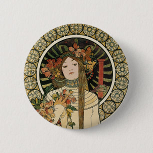 Jugendstil Trappistine Mucha Kunst Button