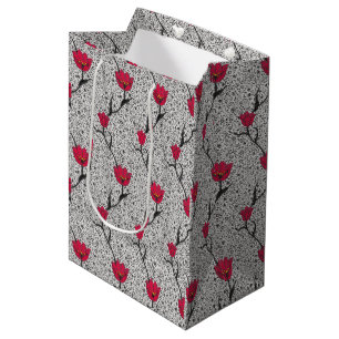 Jugendstil-Tulpen-Damaskus, Grau und Rot Mittlere Geschenktüte