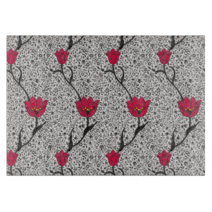 Jugendstil-Tulpen-Damaskus, Grau und Rot Schneidebrett