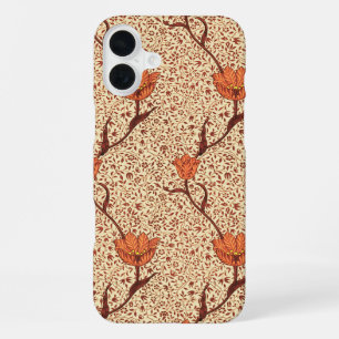 Jugendstil-Tulpen-Damaskus, Korallenrot und Beige iPhone 16 Plus Hülle