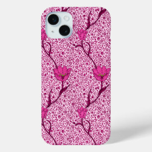 Jugendstil-Tulpen-Damaskus, Wein und Fuchsienrosa iPhone 15 Mini Hülle