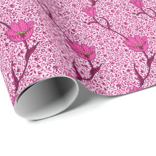 Jugendstil-Tulpen-Damaskus, Weinrot und Fuchsienro Geschenkpapier