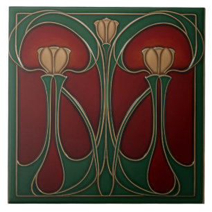 Jugendstil Türkise Tulpen Tapete Keramikfliese
