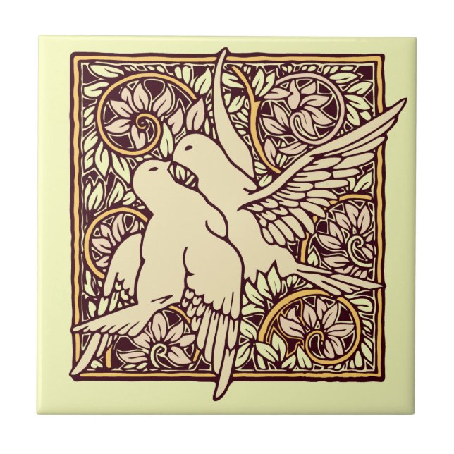 Jugendstil-Turteltauben Fliese (Vorderseite)