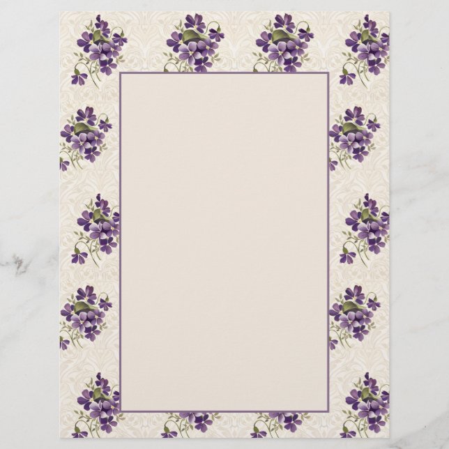Jugendstil-Veilchen-Blumenmuster Briefbogen (Vorderseite)