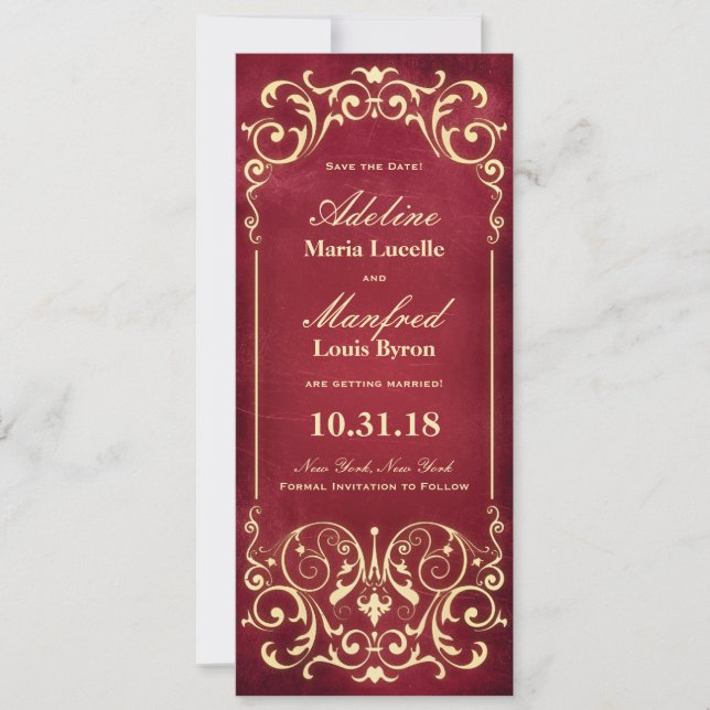 Jugendstil Viktorianisch: Rot und Gold Save the Da Date (Vorderseite)