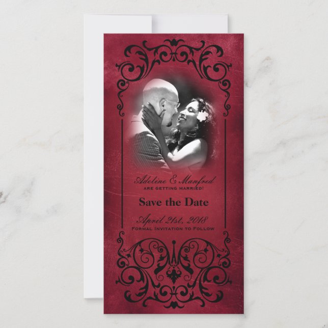 Jugendstil Viktorianisch: Rot und Schwarz Save the Date (Vorderseite)