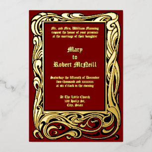 Jugendstil-Viktorianische Epoche 1901 Foliage Wedd Folieneinladung