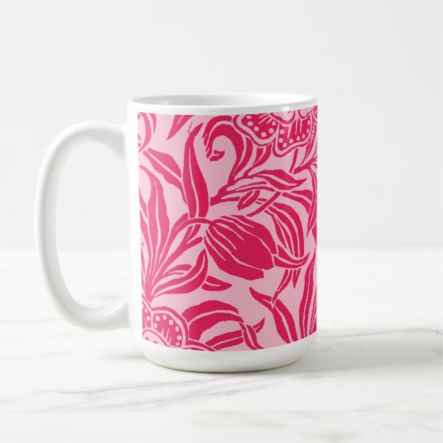 Jugendstil Vintage-Blumen Botanisches Rosa Muster Kaffeetasse (Links)