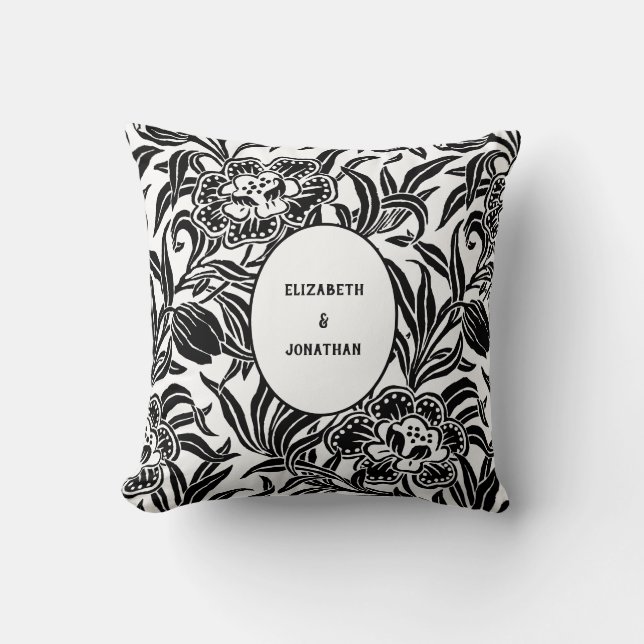 Jugendstil Vintage Botanisches Blumenmuster Kissen (Vorderseite)
